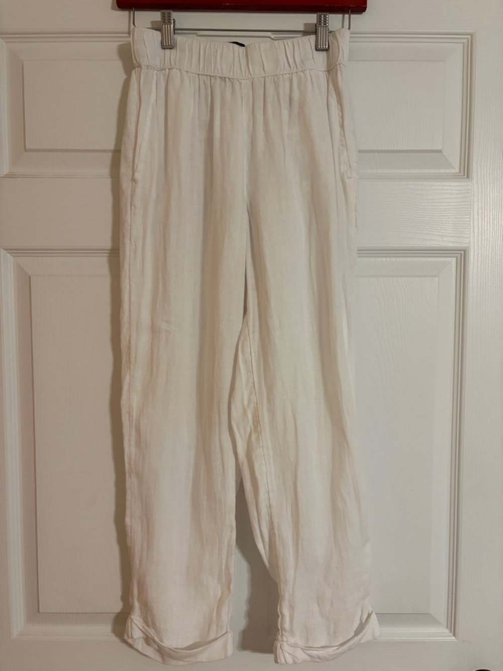 Rachel Roy White Linen Pants with Elastic Waist